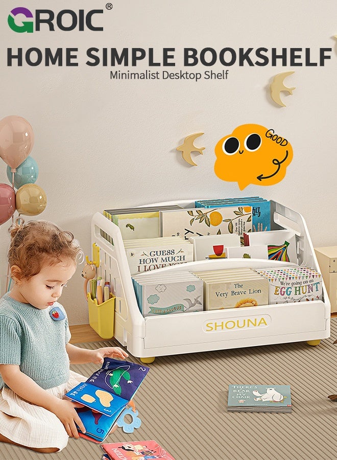 GROIC Kids Bookshelf, 3 Tier White Bookcase for Baby Nursery Room, Playroom, Classroom or Bedroom, Montessori Baby Book Storage Shelf with Bonus Hanging Basket and Hook, Multi-Shelf Rack Organizer - Image 2